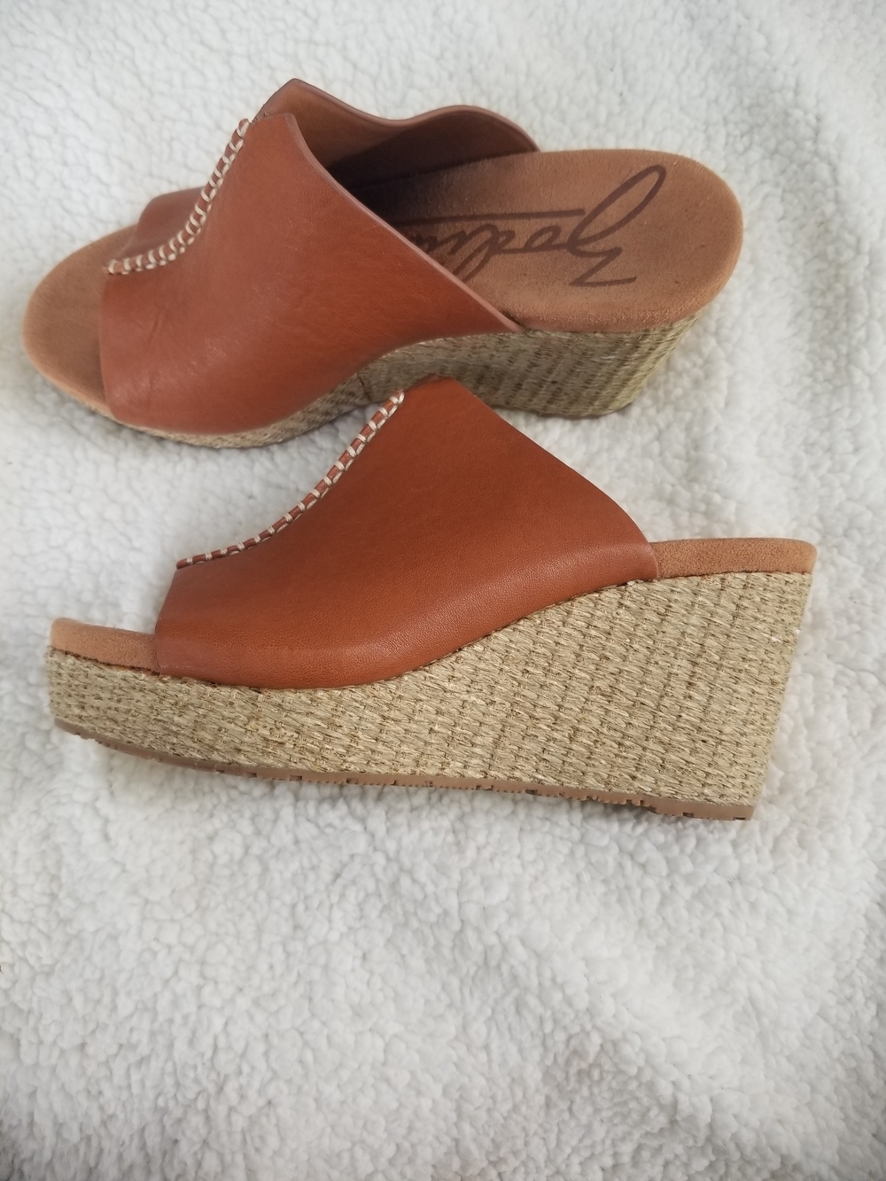 Leather Espadrille Wedge Slide - Casual Open-Toe Mule - Picture 3 of 7